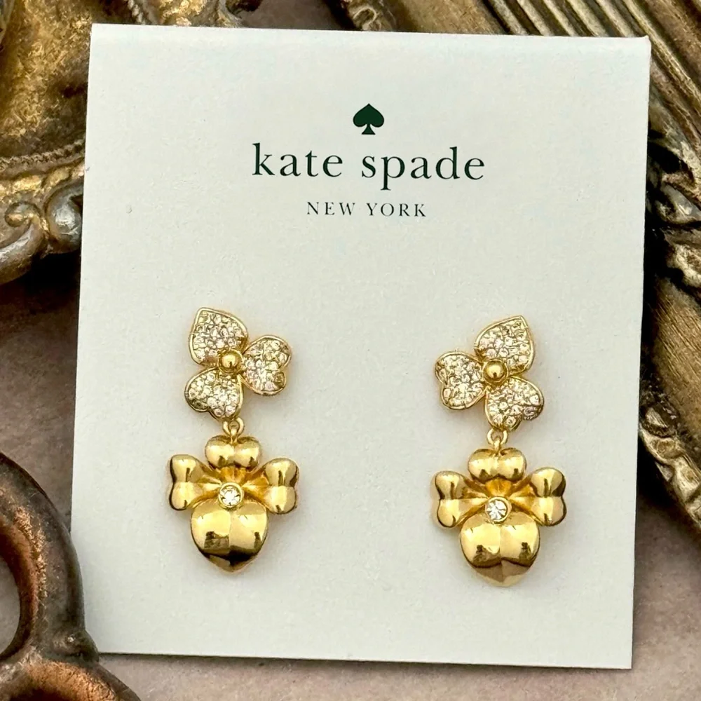 KATE SPADE • Gold Double Dangle Precious Pansy Earrings